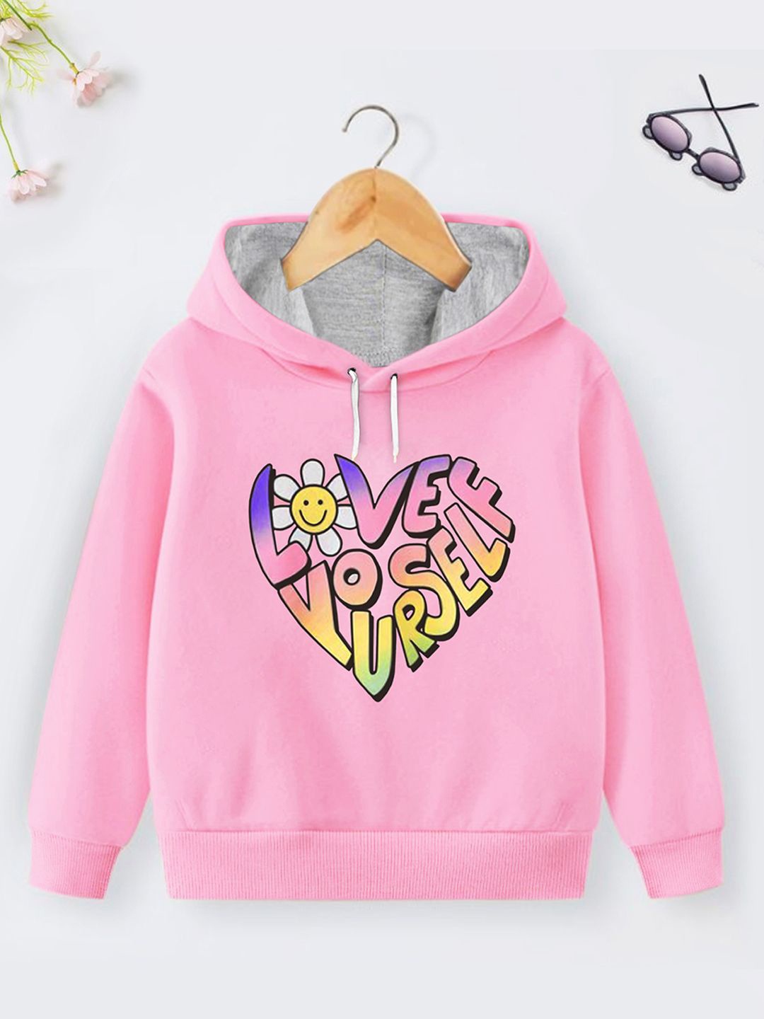 

YK X Trampoline Girls Printed Hooded Sweatshirt, Pink