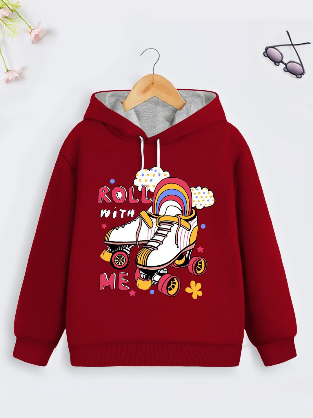 

YK X Trampoline Girls Printed Hooded Sweatshirt, Maroon