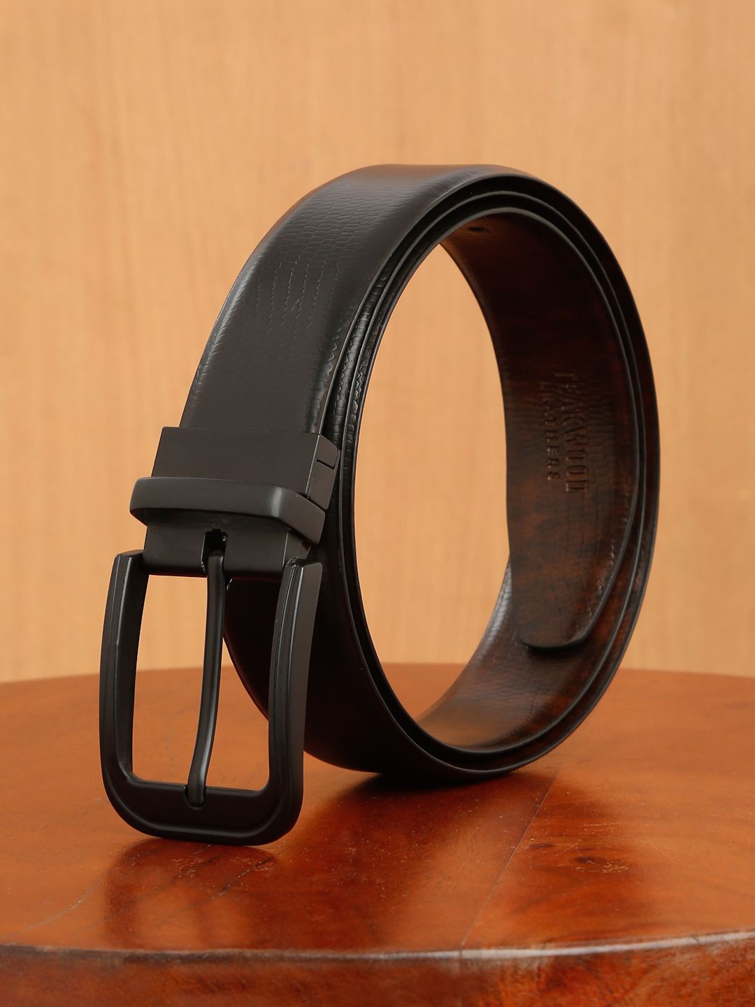 

Teakwood Leathers Men Leather Reversible Formal Belt, Black