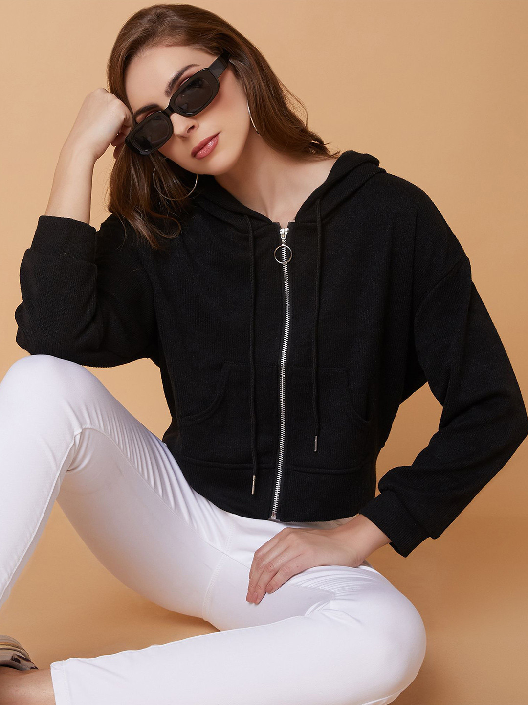 

SHOWOFF Women Solid Hooded Sweatshirt, Black