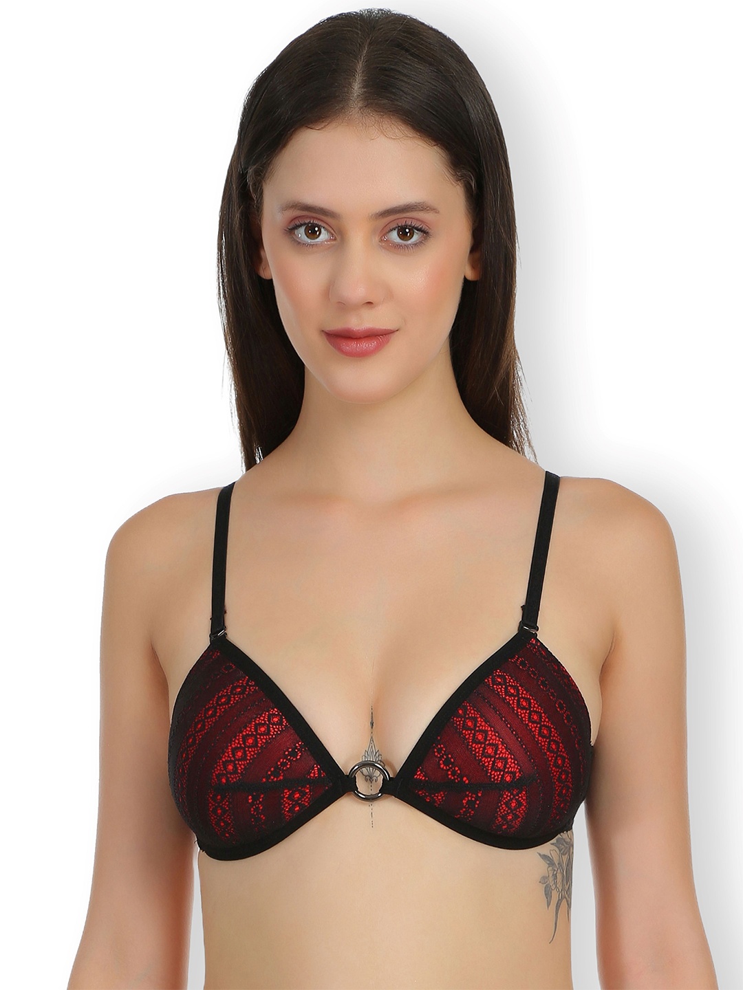 

SELFCARE Self Design Half Coverage Lightly Padded Plunge Bra- All Day Comfort, Black