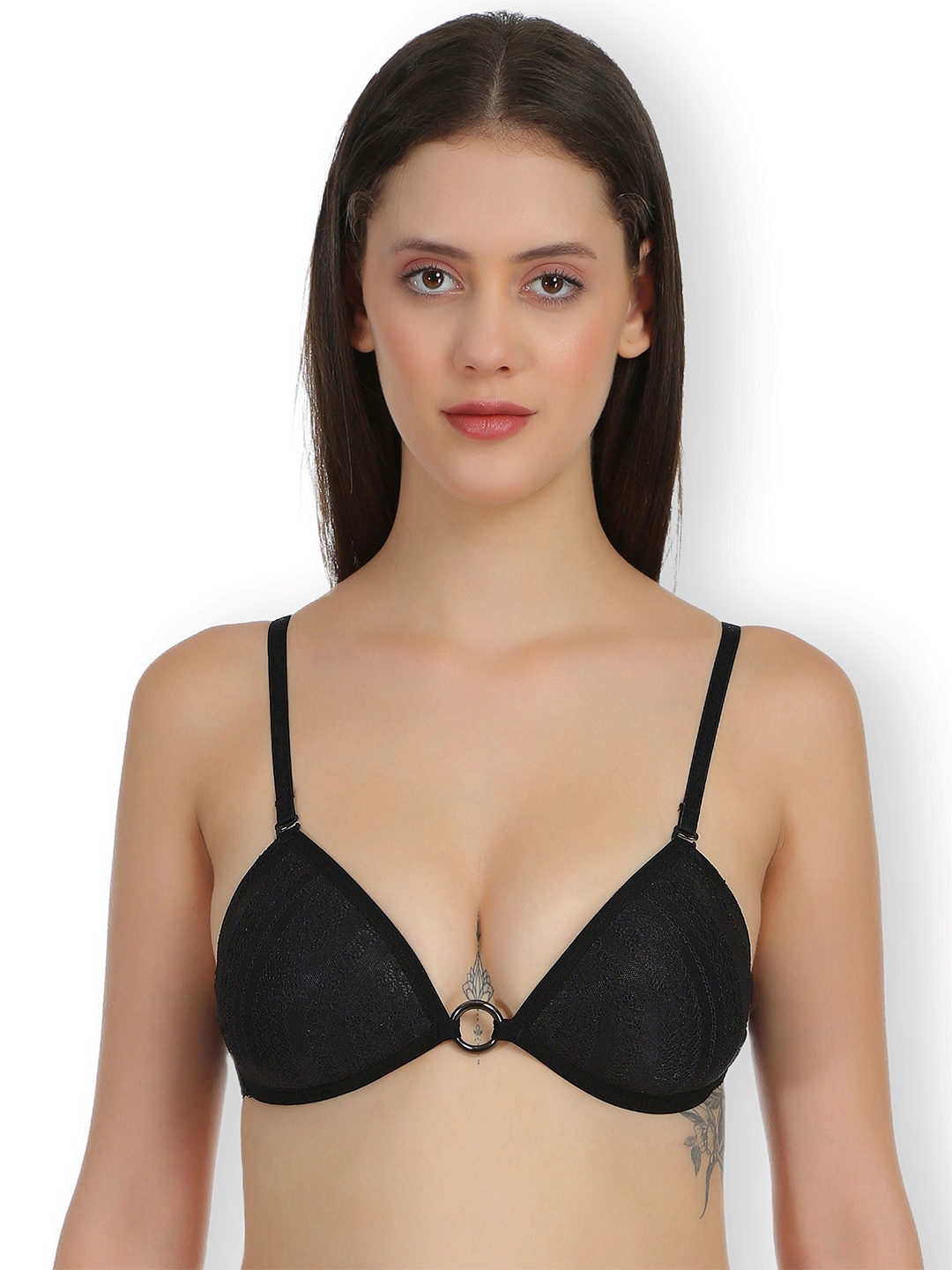 

SELFCARE Self Design Half Coverage Lightly Padded Plunge Bra- All Day Comfort, Black