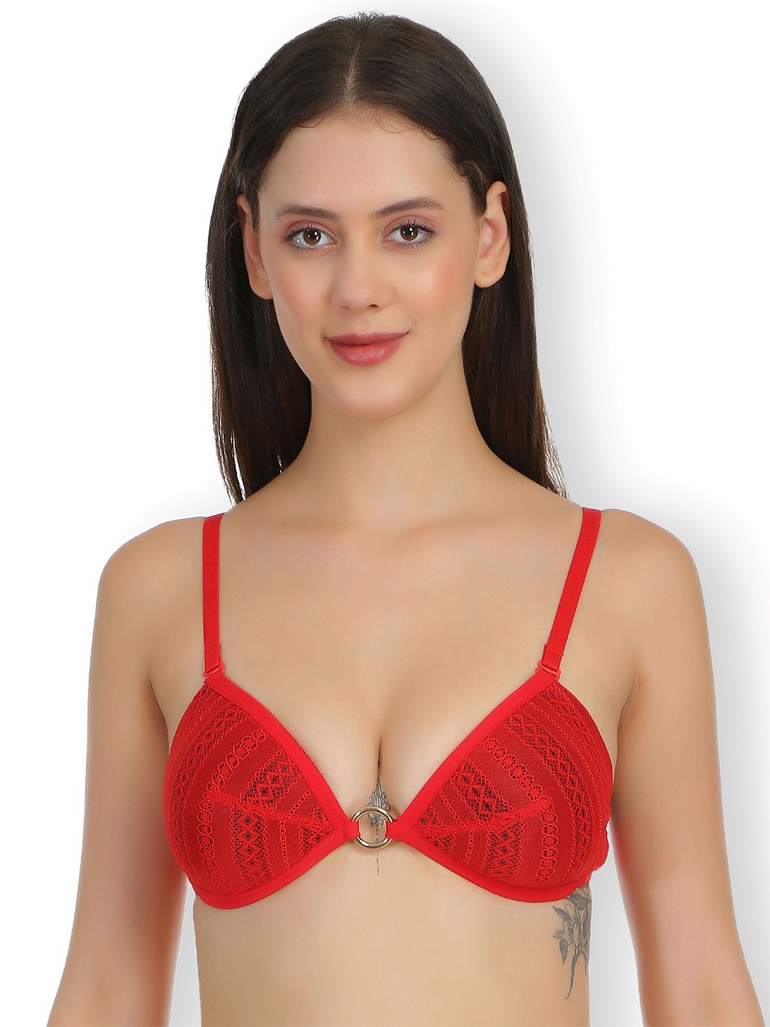 

SELFCARE Self Design Half Coverage Lightly Padded Plunge Bra- All Day Comfort, Red