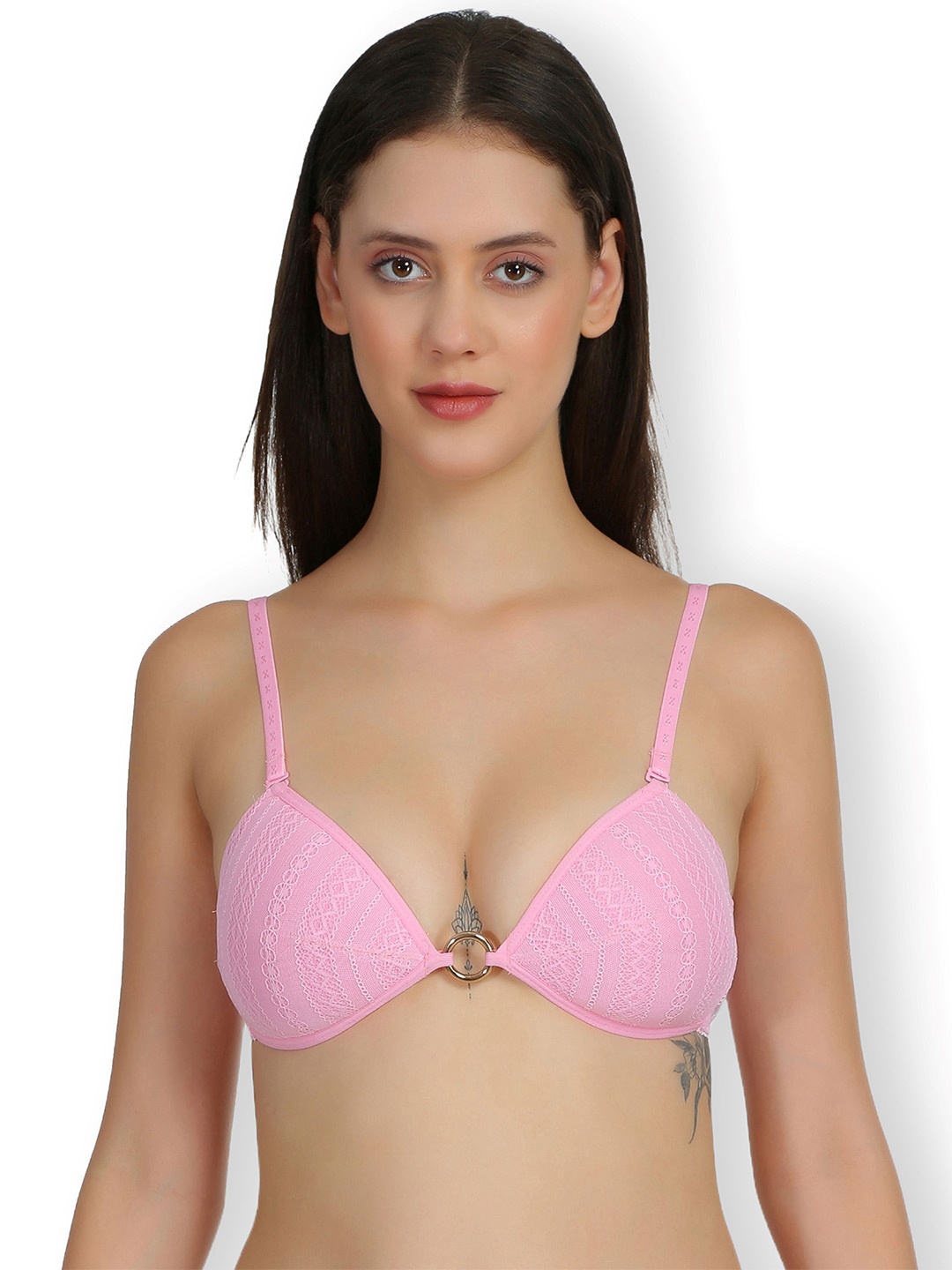 

SELFCARE Self Design Half Coverage Lightly Padded Plunge Bra All Day Comfort, Pink