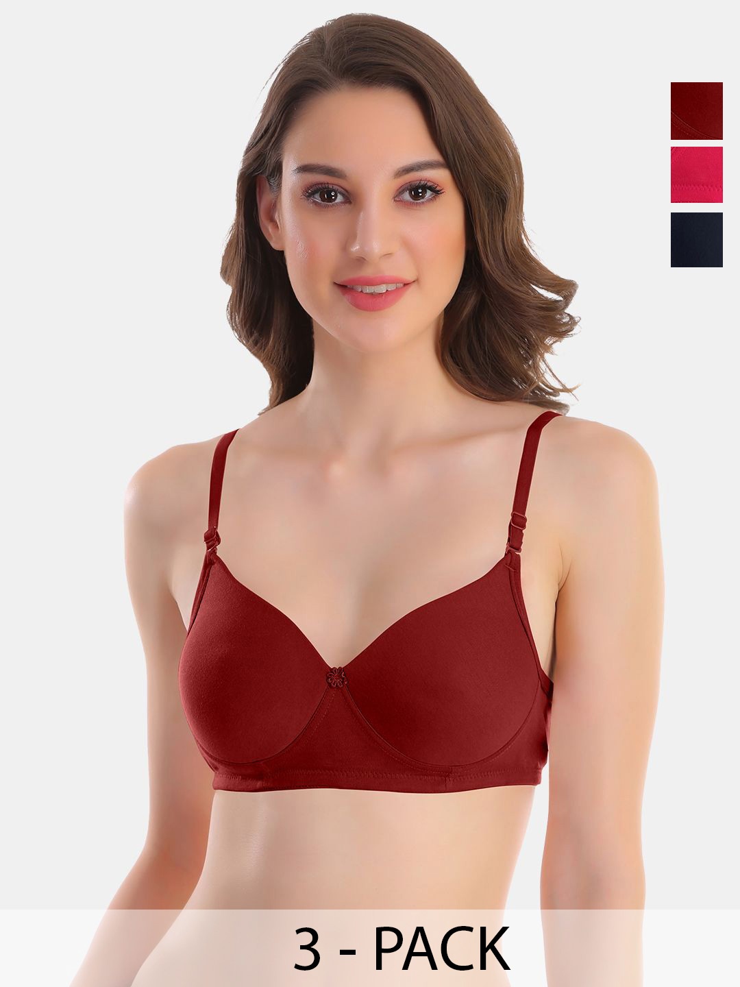 

POOJA RAGENEE Pack of 3 Full Coverage Anti Odour T-shirt Bras with All Day Comfort, Maroon