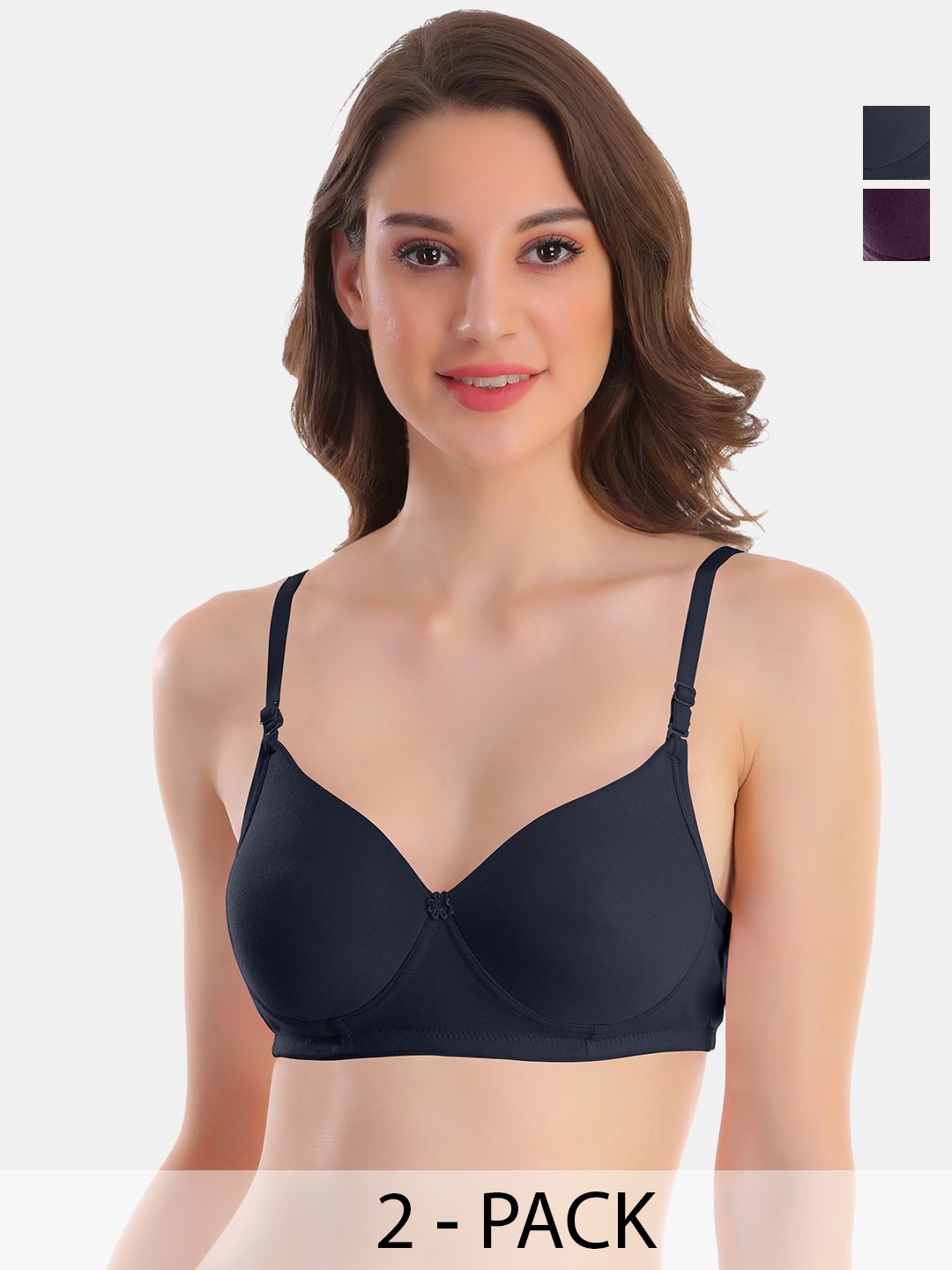 

POOJA RAGENEE Pack of 2 Full Coverage Anti Odour T-shirt Bras with All Day Comfort, Navy blue