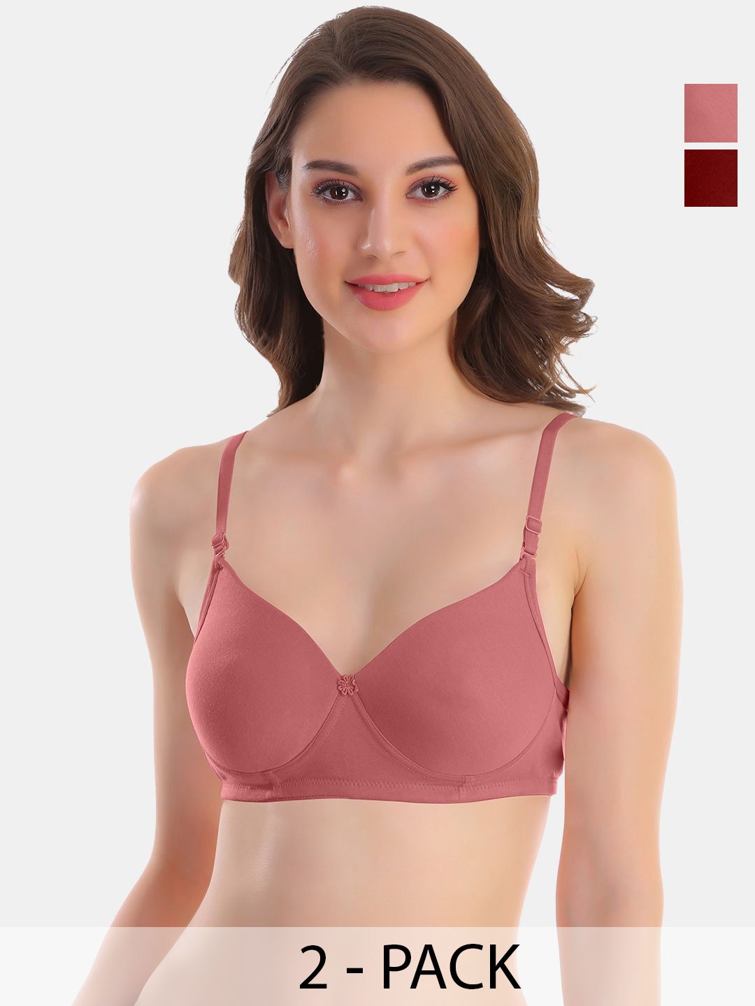 

POOJA RAGENEE Pack of 2 Full Coverage Anti Odour T-shirt Bras with All Day Comfort, Pink