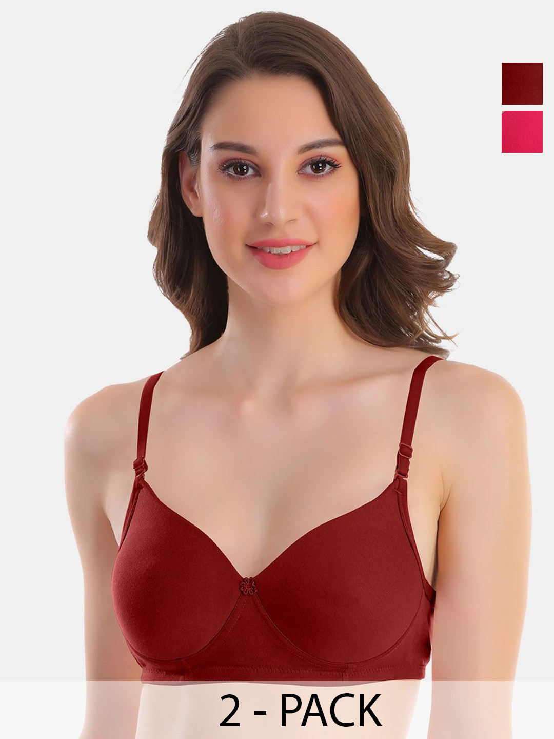 

POOJA RAGENEE Pack of 2 Full Coverage Anti Odour T-shirt Bras with All Day Comfort, Maroon