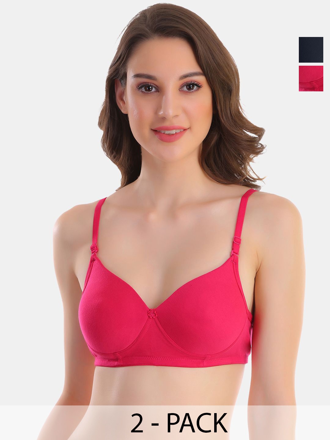 

POOJA RAGENEE Pack of 2 Full Coverage Anti Odour T-shirt Bras with All Day Comfort, Magenta