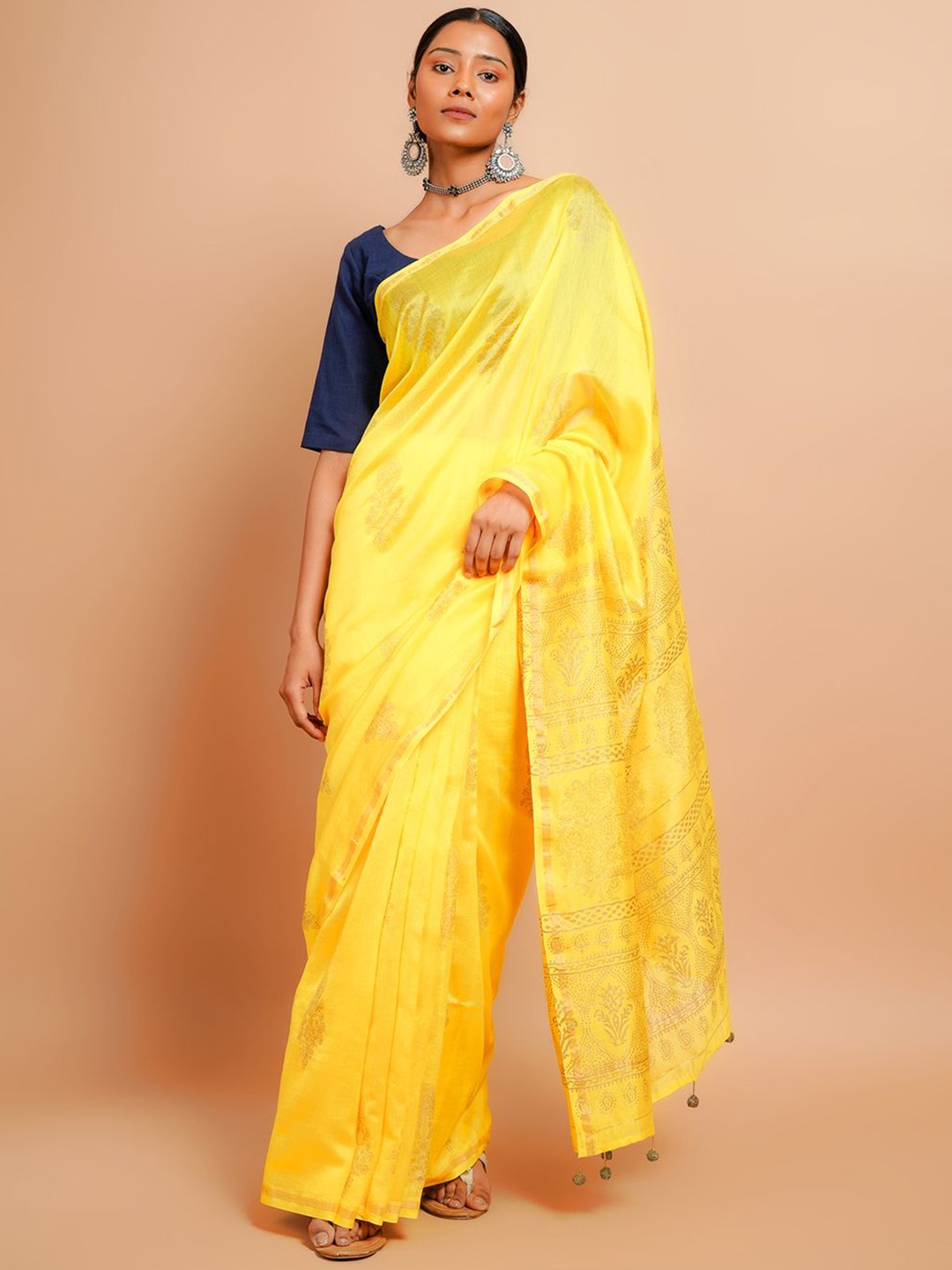 

Taavi Ethnic Motifs Chanderi Saree With Blouse Piece, Yellow