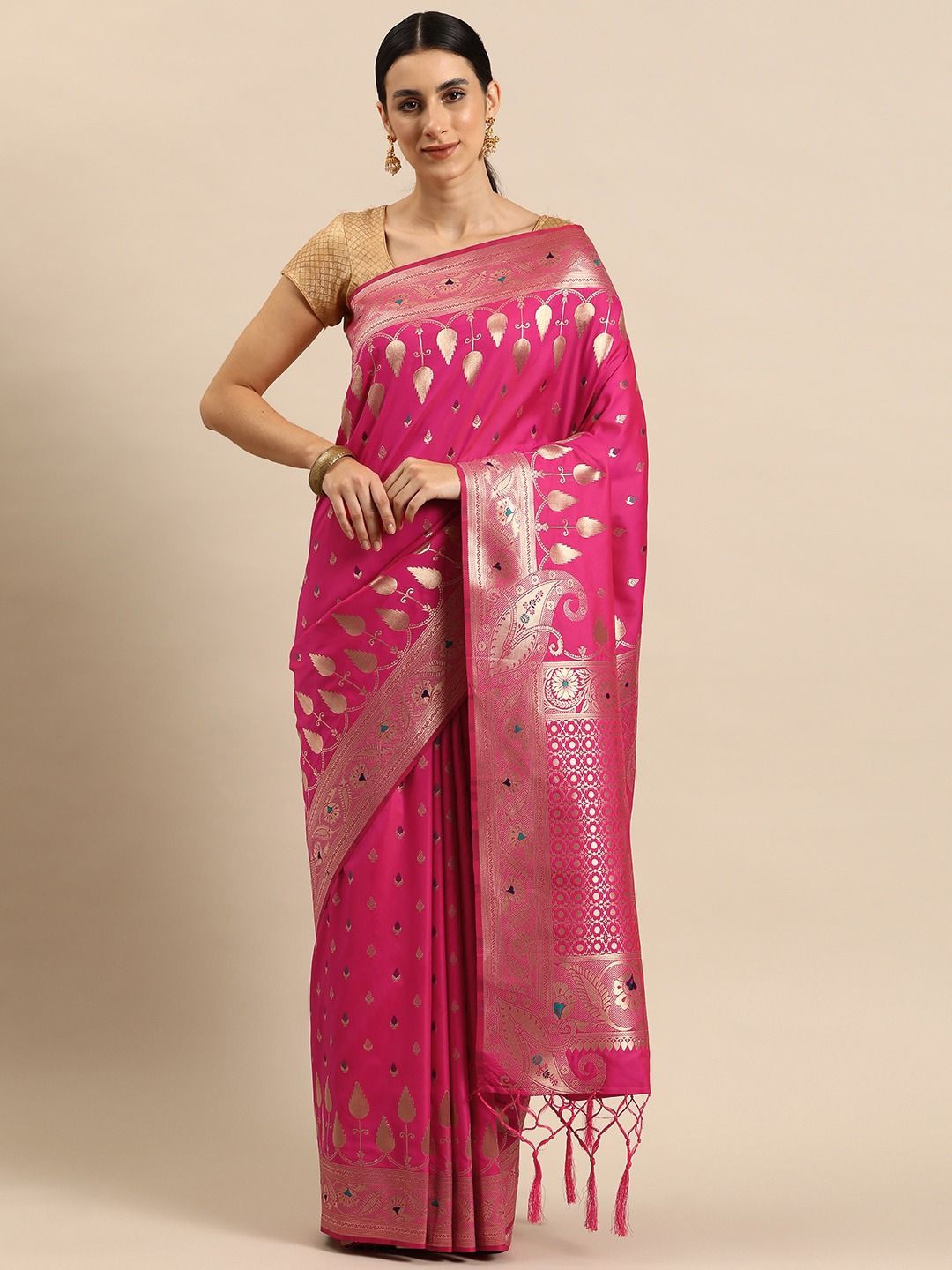 

Panchaamrit Ethnic Motifs Zari Banarasi Saree, Pink