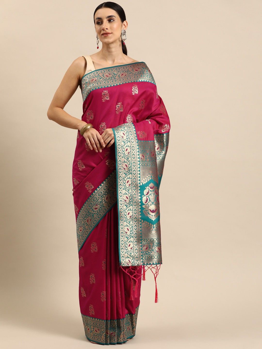 

Panchaamrit Woven Design Zari Banarasi Saree, Pink