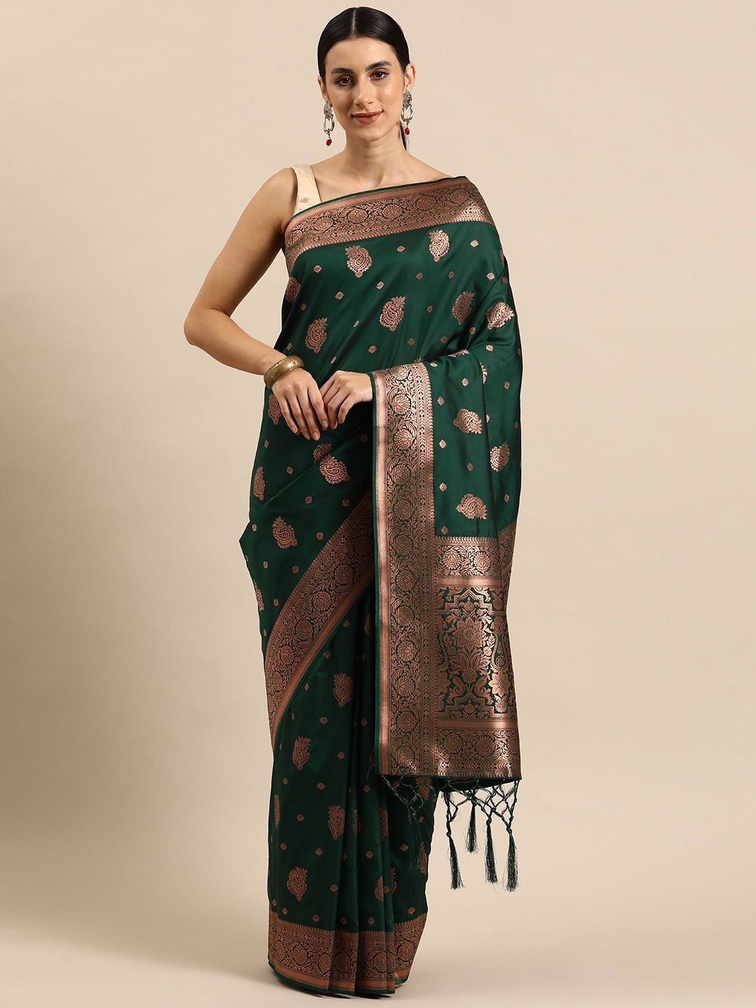 

Panchaamrit Ethnic Motifs Zari Banarasi Saree, Green