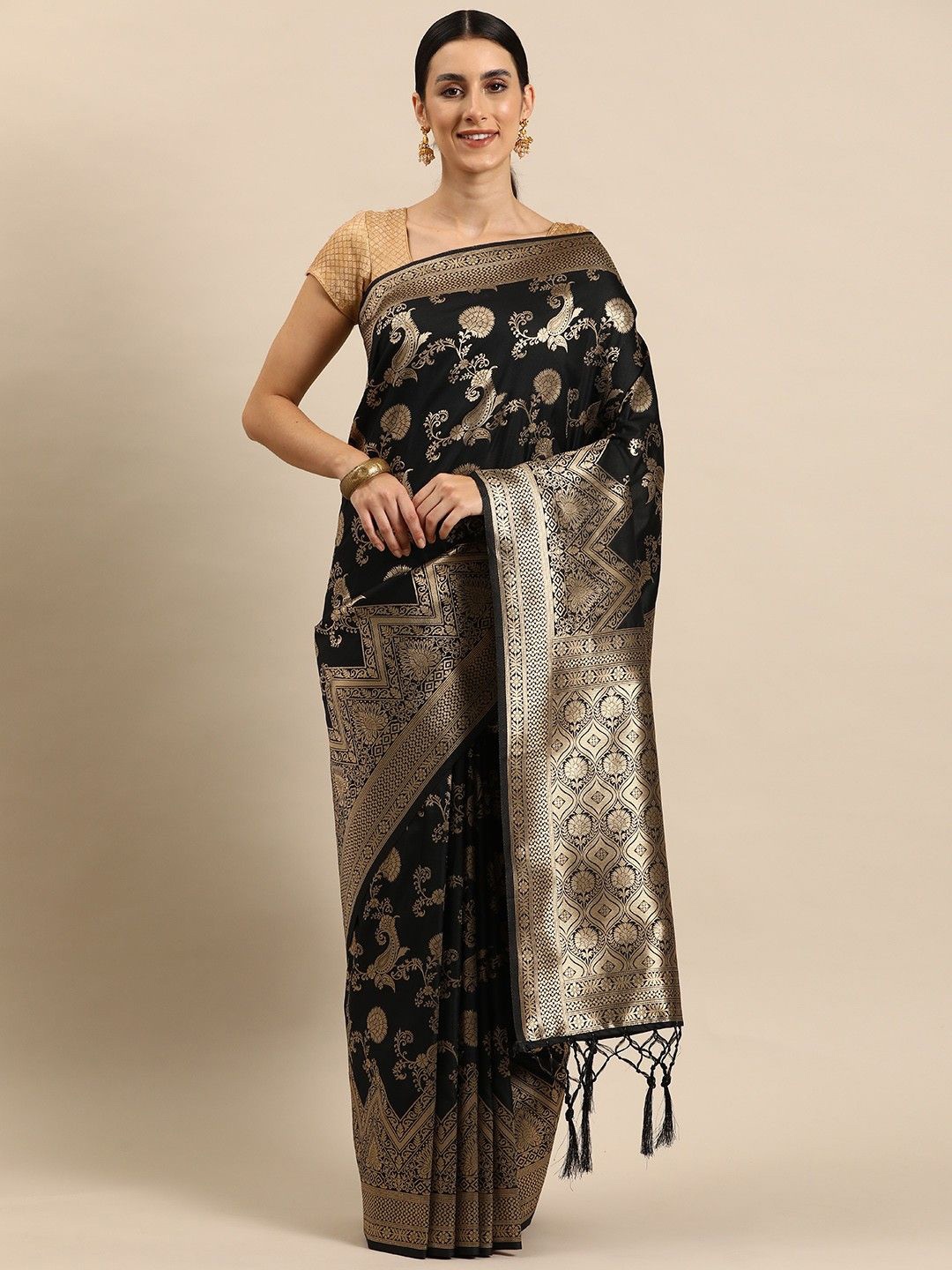 

Panchaamrit Ethnic Motifs Zari Banarasi Saree, Black