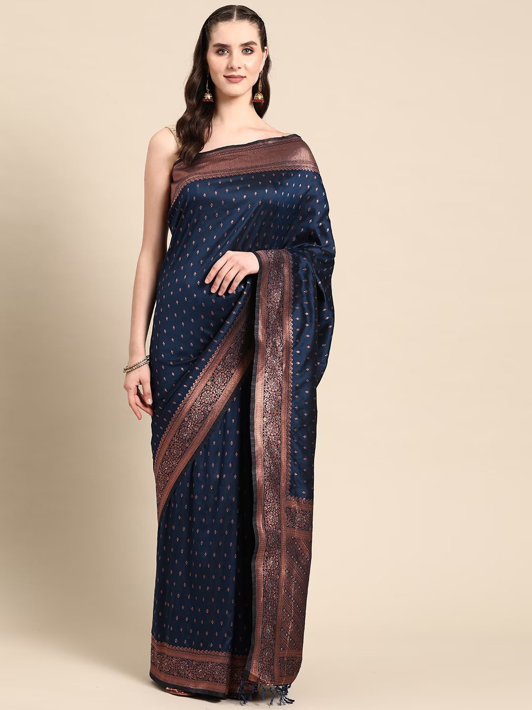 

Panchaamrit Ethnic Motifs Zari Banarasi Saree, Navy blue