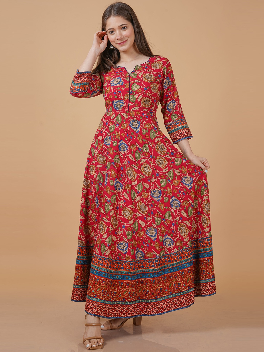 

INDIANIC Women Floral Print Maxi Dress, Red