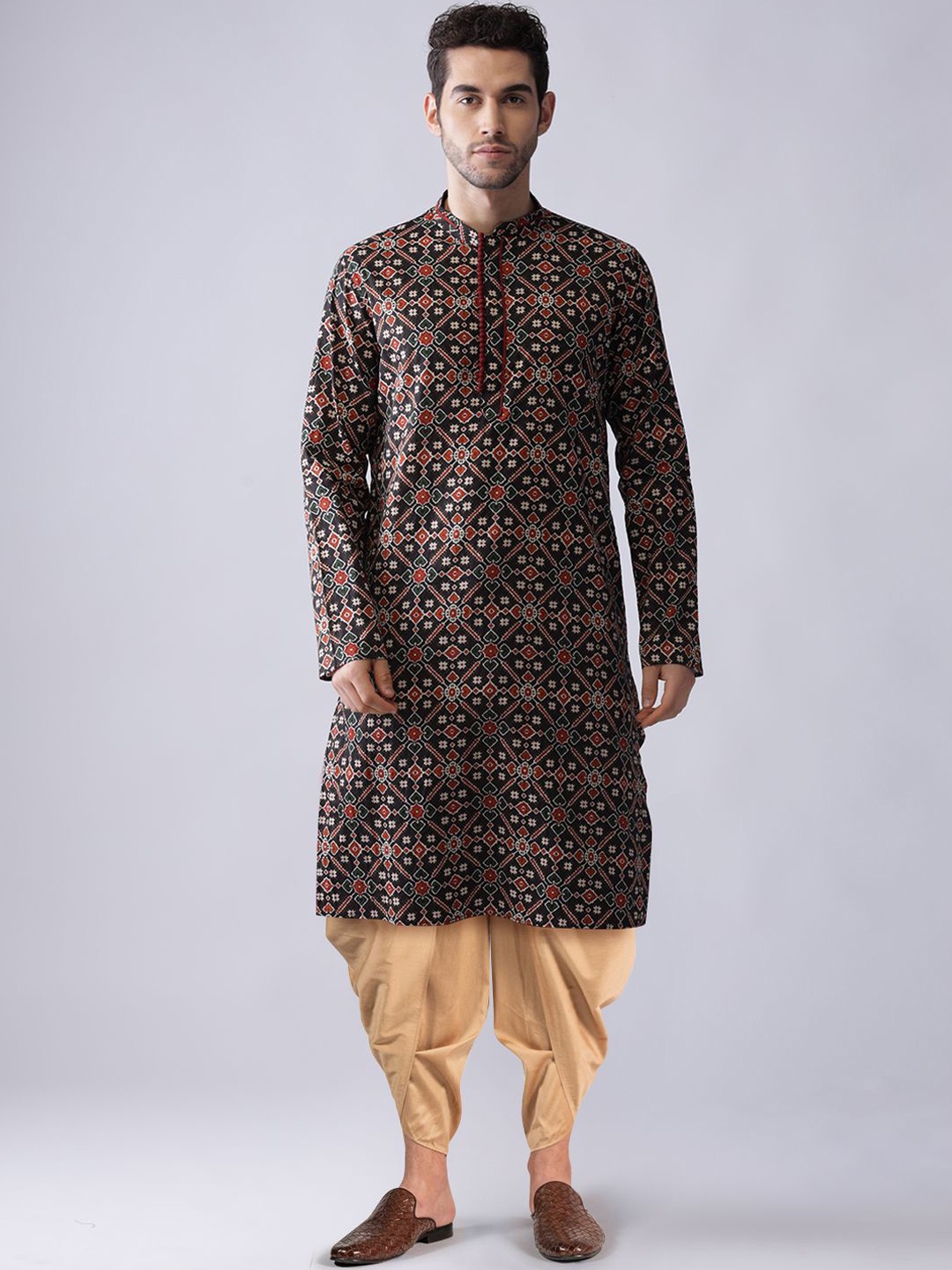 

Anouk Ethnic Motifs Printed Mandarin Collar Kurta with Dhoti Pants, Black