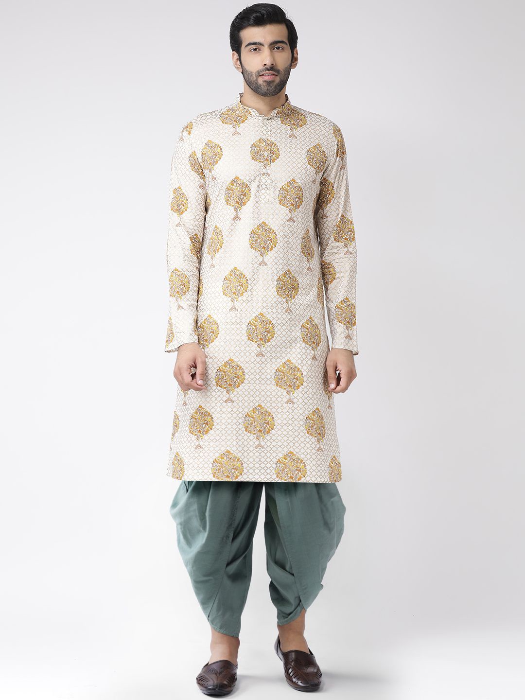 

Anouk Cream-Coloured Ethnic Motifs Printed Mandarin Collar Straight Kurta with Dhoti Pants