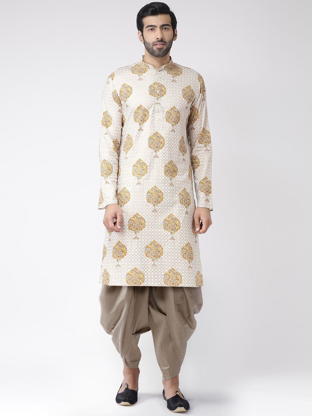 

Anouk Ethnic Motifs Printed Mandarin Collar Regular straight Kurta With Dhoti Pants, Yellow