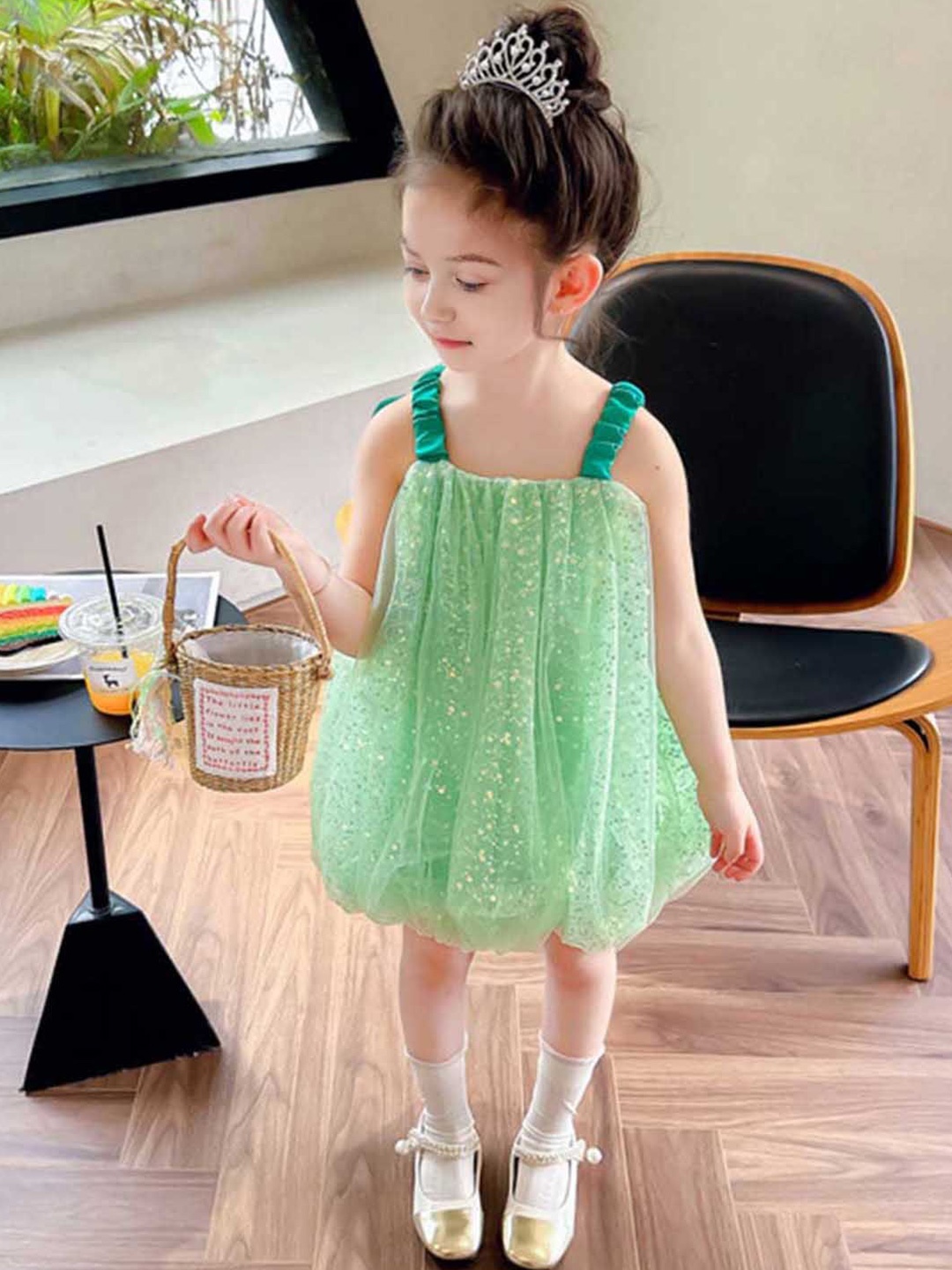 

INCLUD Girls Embellished Sleeveless Balloon Dress, Green
