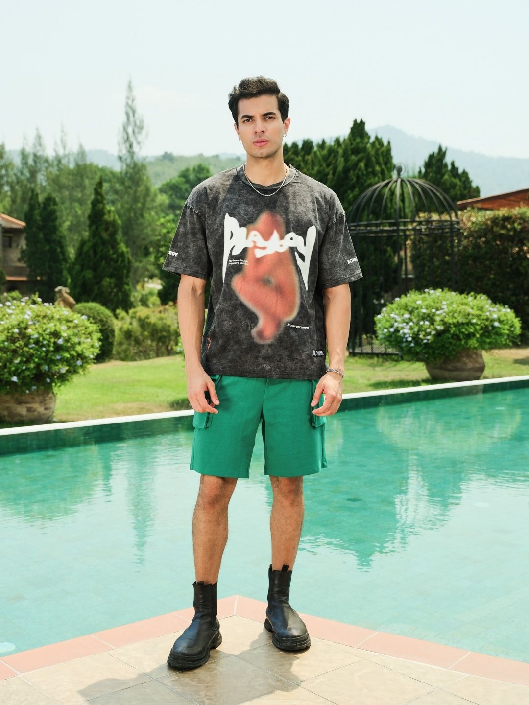 Bonkers Corner Men Graphic Printed Round Neck Cotton Oversized T-shirt, Black
