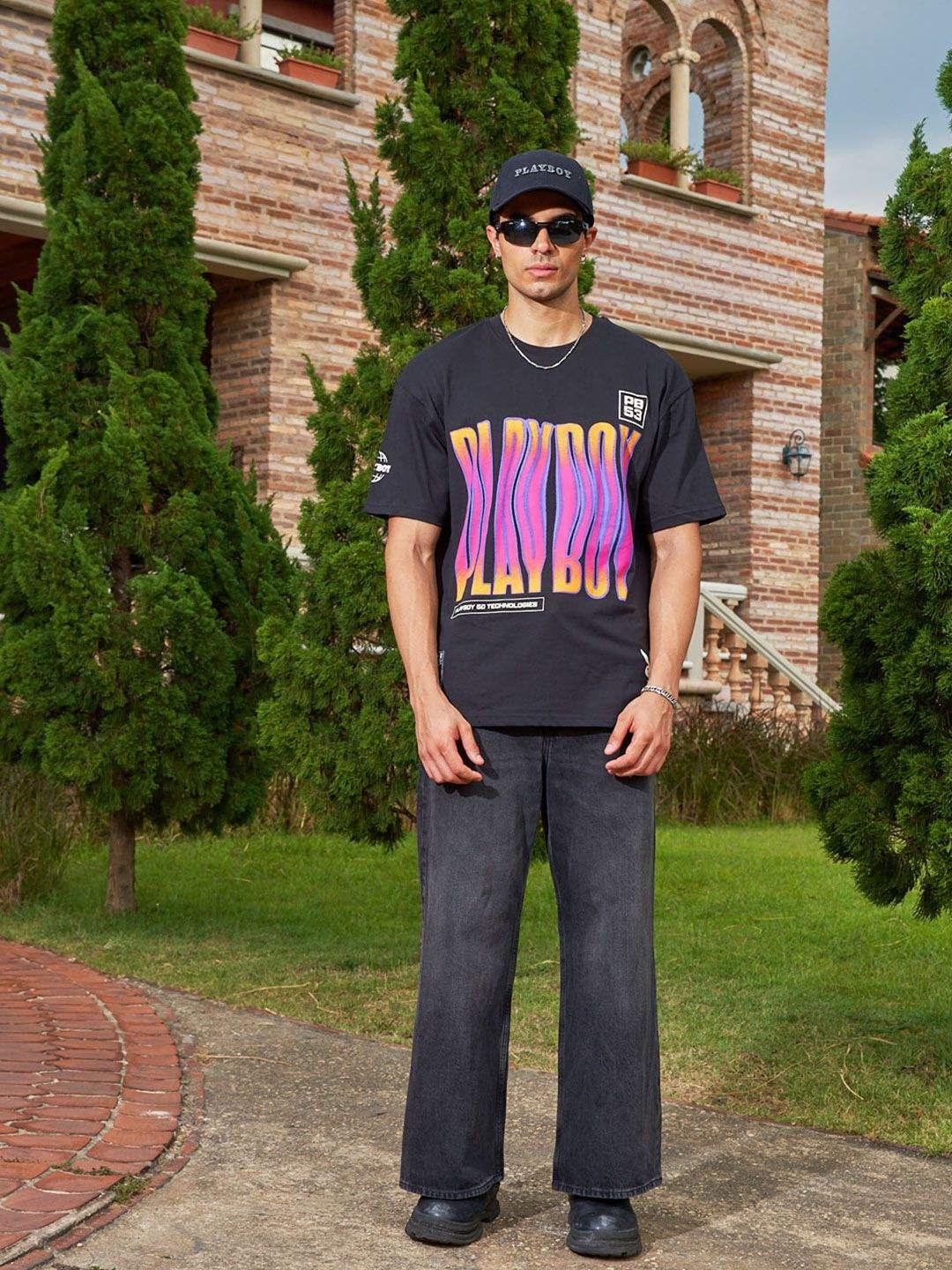 

Bonkers Corner Men Graphic Printed Round Neck Cotton Oversized T-shirt, Black