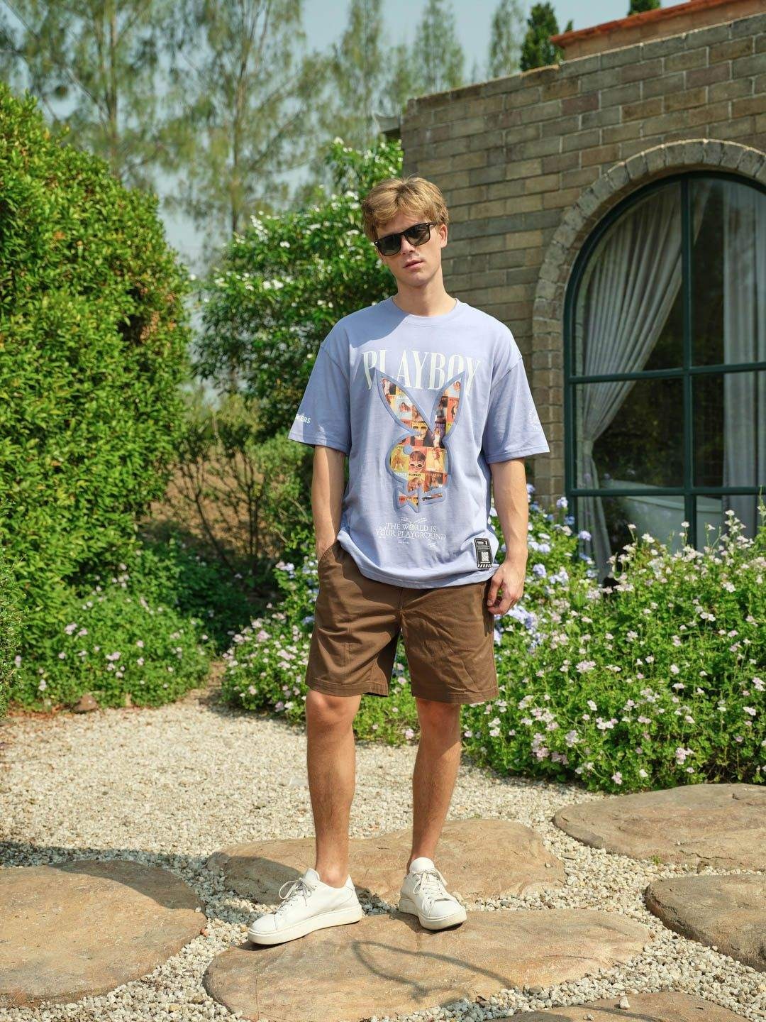 

Bonkers Corner Men Typography Printed Round Neck Cotton Oversized T-shirt, Blue