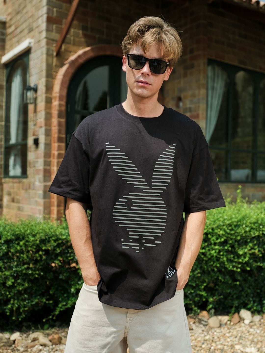

Bonkers Corner Men Henley Neck cotton Applique T-shirt, Black