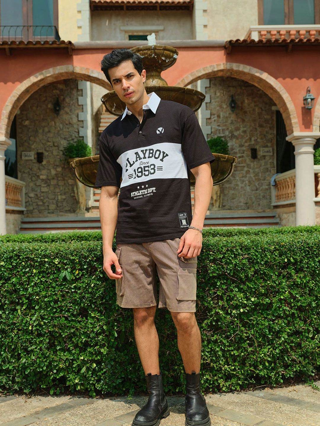 

Bonkers Corner Men Biker Printed cotton Applique T-shirt, Black