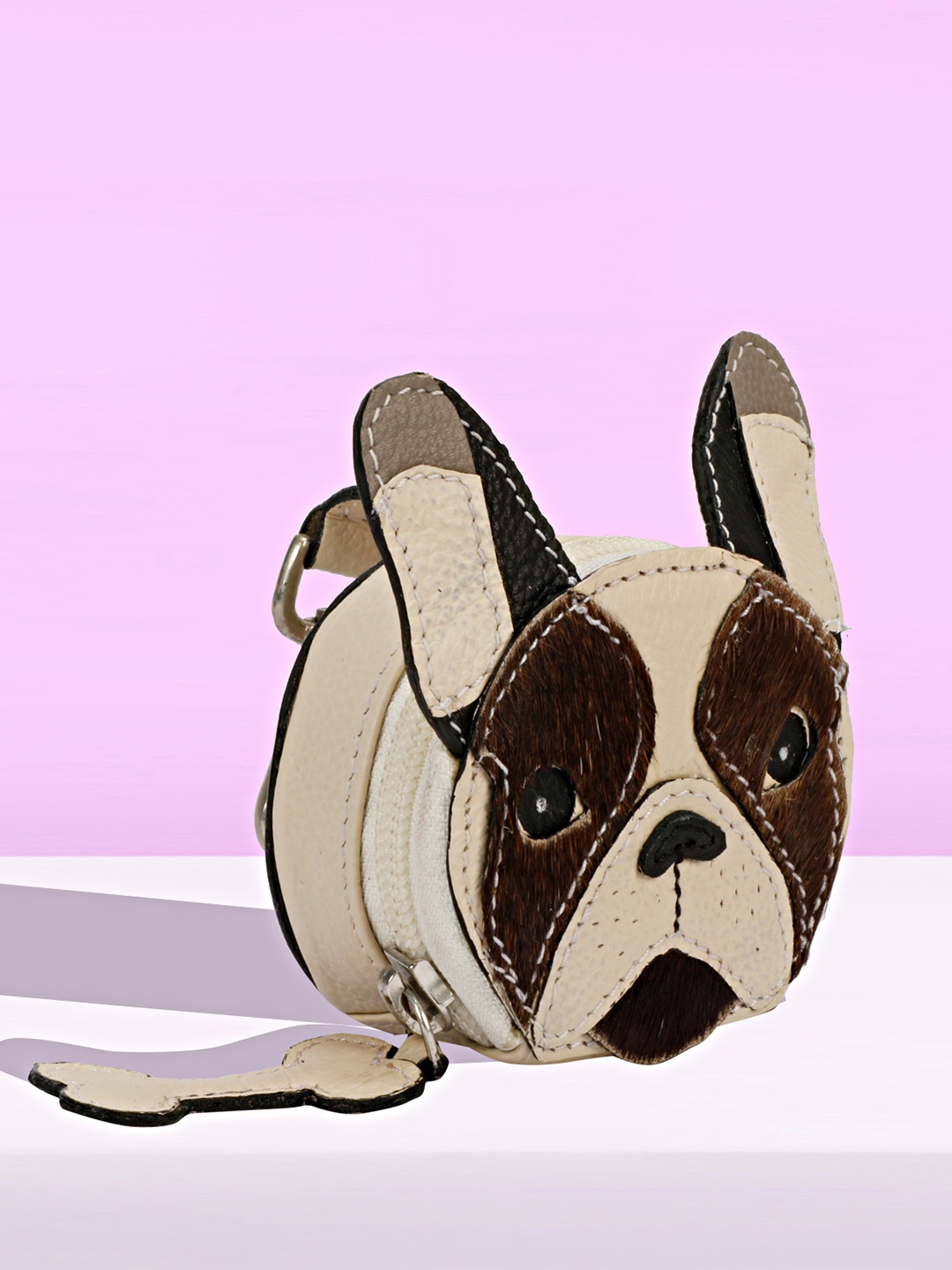 

PERKED Hachiko Textured Leather Key Chain, Beige