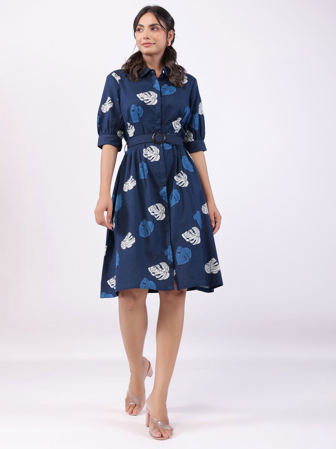 

JISORA Floral Print Shirt Dress, Navy blue