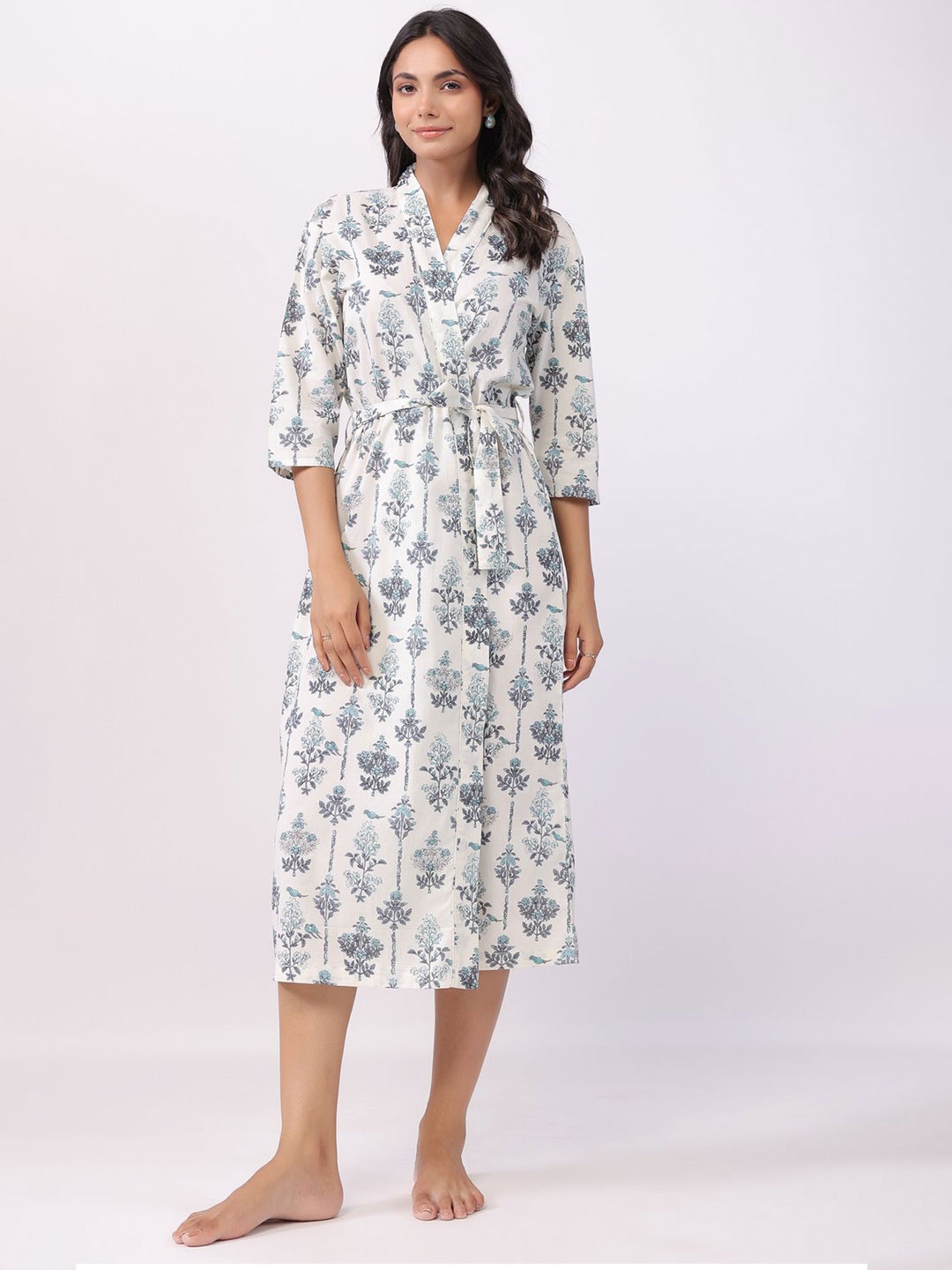 

JISORA Printed Pure Cotton Robe, White