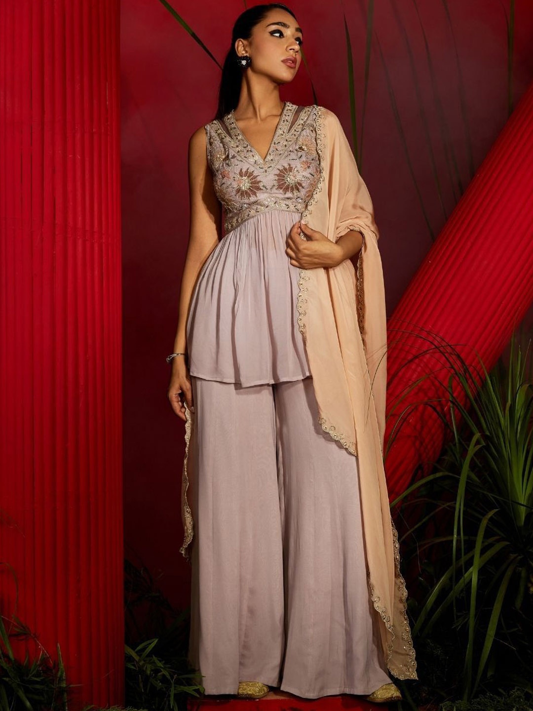 

Shreeka Women Embroidered Kurti with Palazzos & Dupatta, Purple
