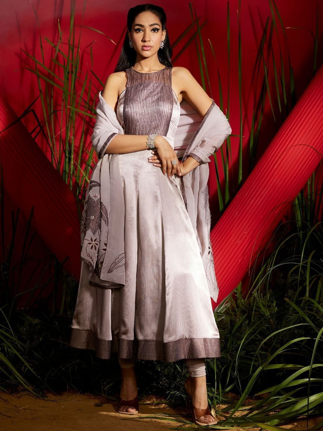 

Shreeka Women Printed Angrakha Kurta with Trousers & With Dupatta, Brown