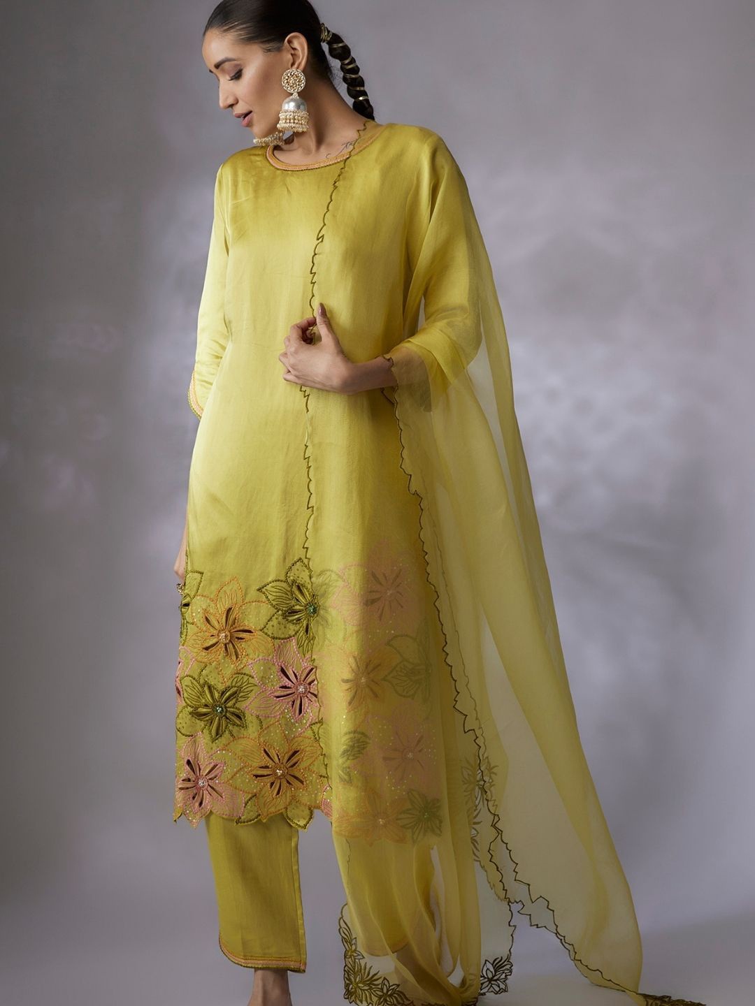 

Shreeka Embroidered Pure Cotton Kurta With Trousers & Dupatta, Green