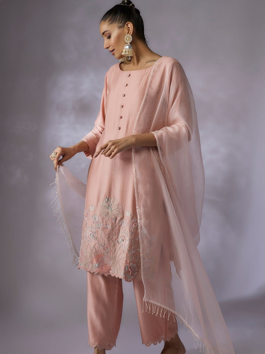 

Shreeka Women Embroidered Kurta With Trousers & Dupatta, Pink