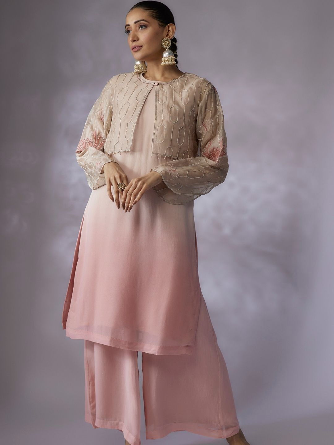 

Shreeka Women Pure Cotton Kurta With Trousers & Jacket, Beige