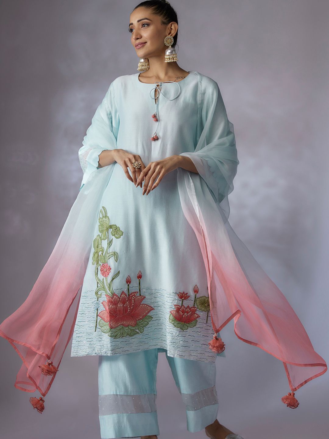 

Shreeka Embroidered Regular Thread Work Kurta with Palazzos & Dupatta, Blue