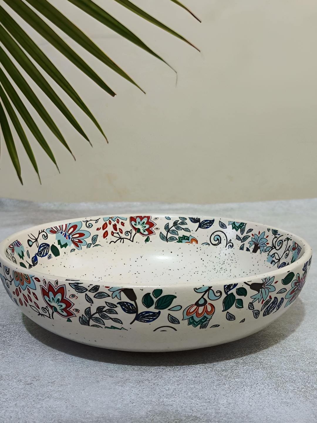 

Lupaava White & Blue Floral Printed Ceramic Serving Bowl