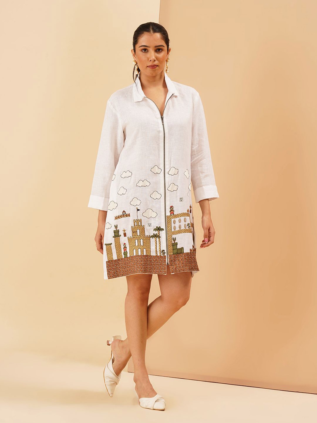 

KALPRAAG Embroidered Zipper Dress, White