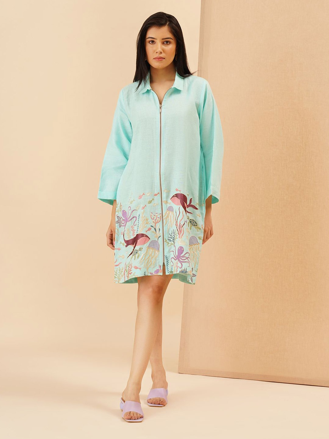 

KALPRAAG Embroidered Shirt Dress, Blue