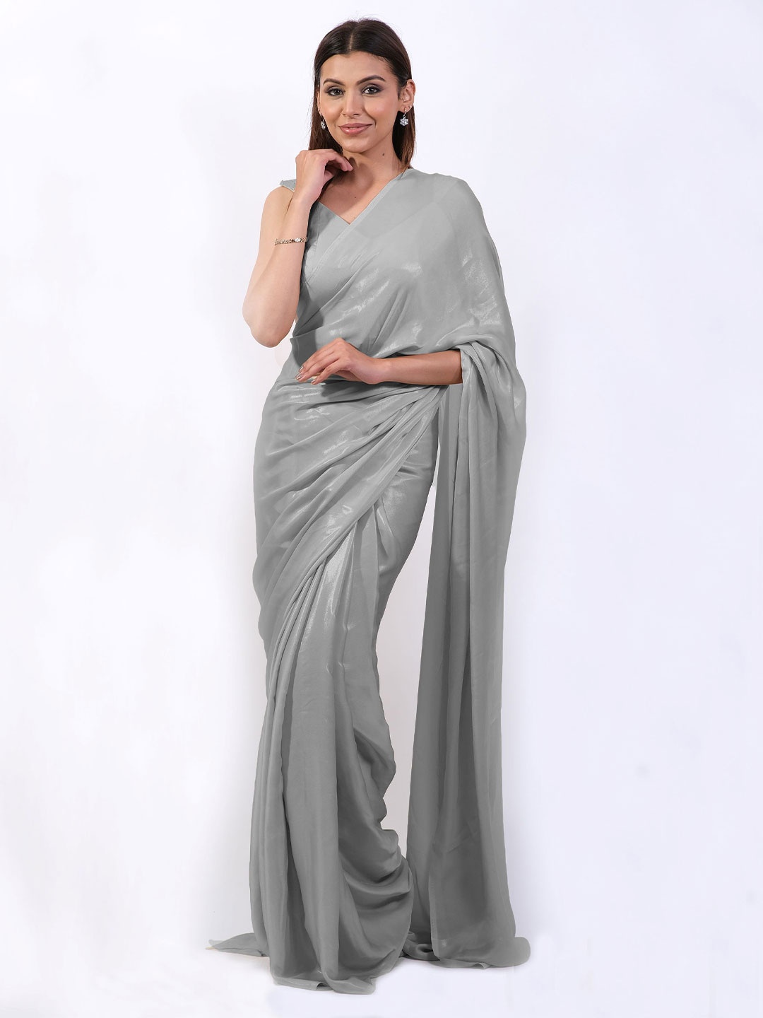 

Aynaa Saree With Blouse, Grey