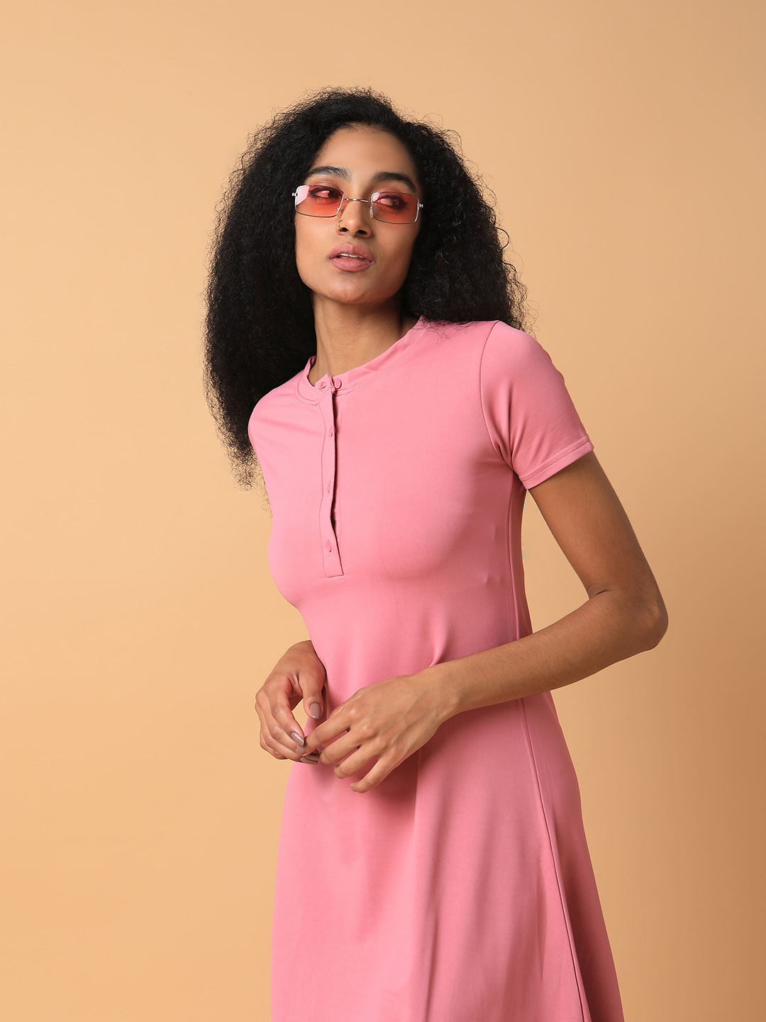 

SHOWOFF Solid Fit & Flare Midi Dress, Pink