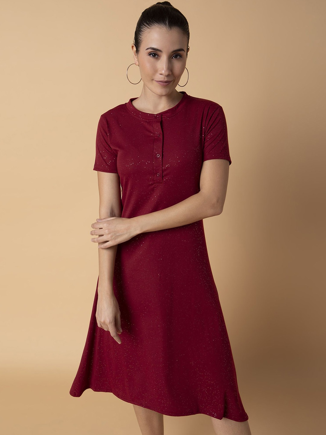 

SHOWOFF Solid A-Line Midi Dress, Maroon