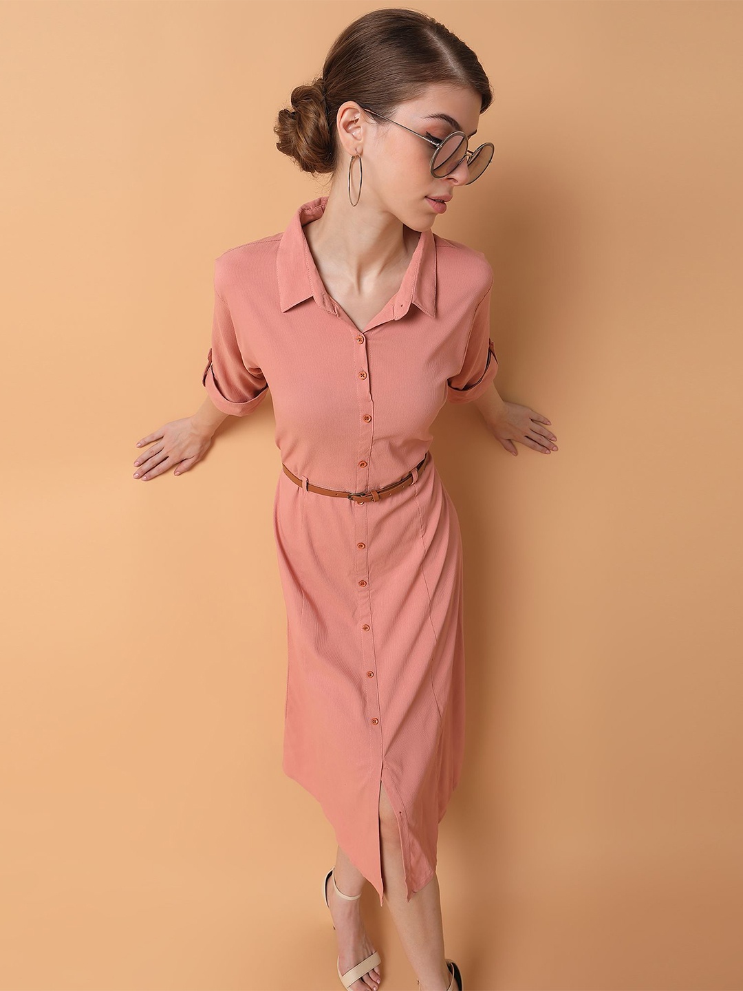 

SHOWOFF Shirt Maxi Dress, Peach