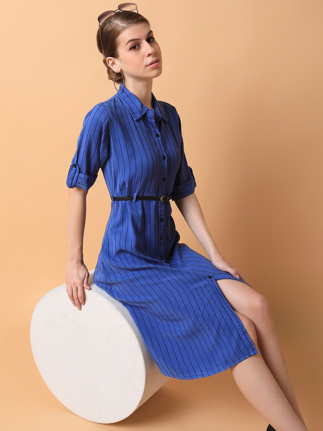 

SHOWOFF Striped Shirt Midi Dress, Blue