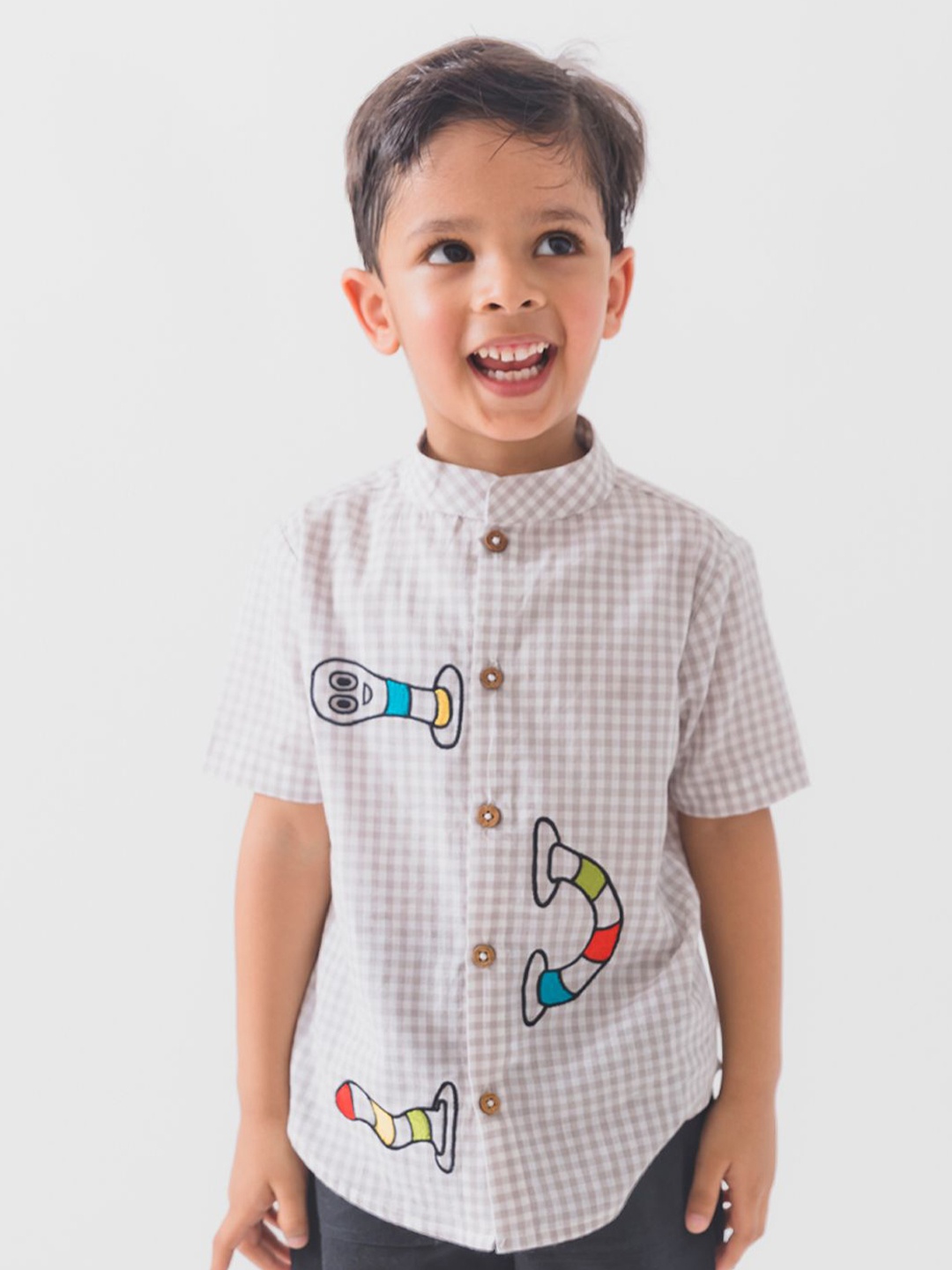 

Tiber Taber Boys Opaque Checked Casual Shirt, Grey