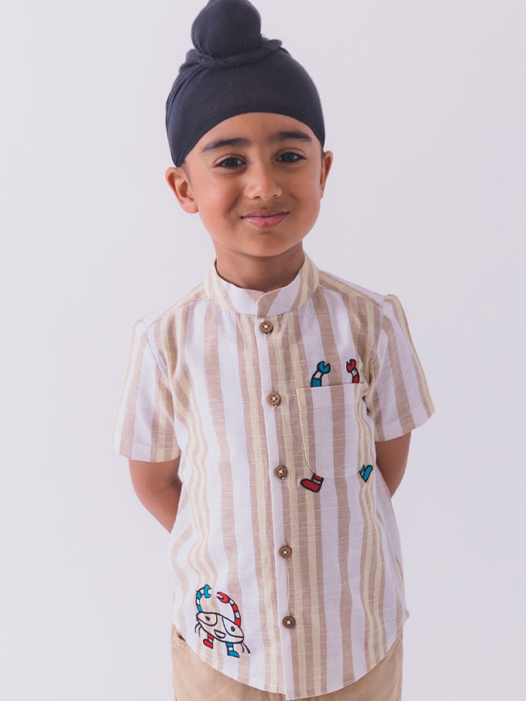

Tiber Taber Boys Opaque Striped Casual Shirt, Cream
