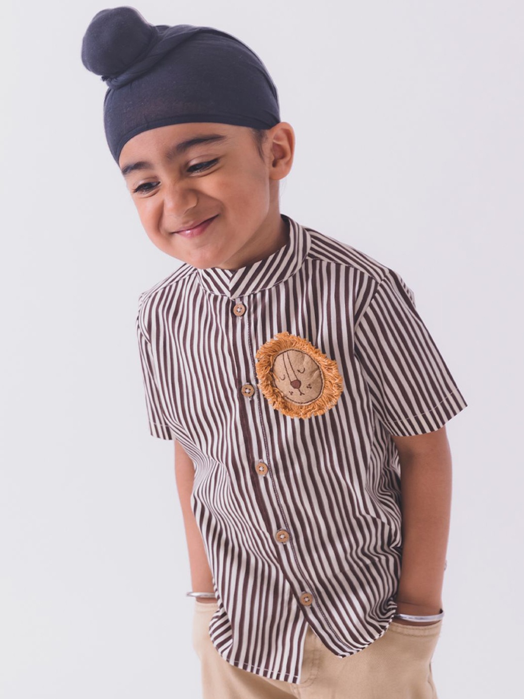 

Tiber Taber Boys Opaque Striped Casual Shirt, Brown