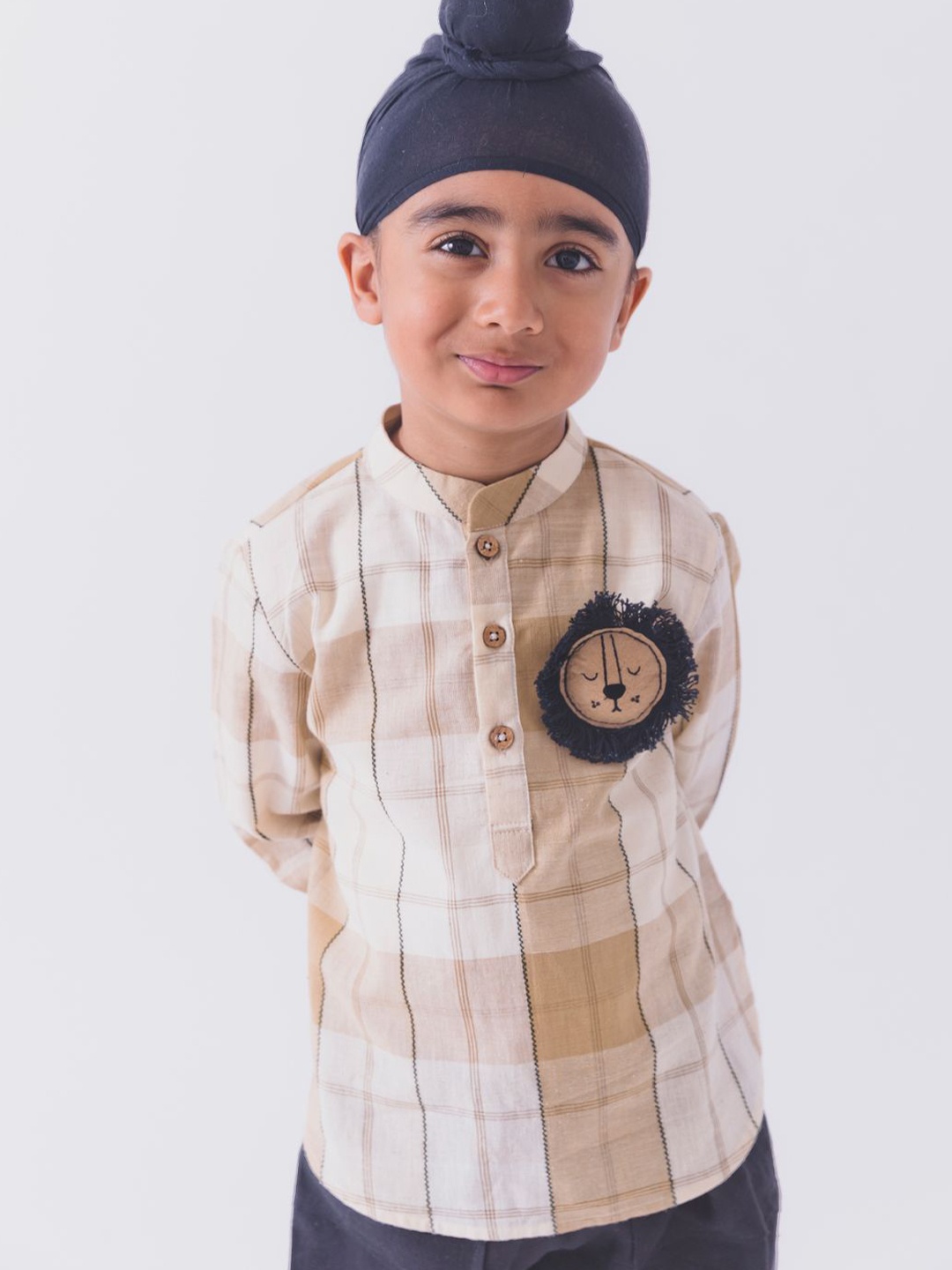 

Tiber Taber Boys Opaque Checked Casual Shirt, Beige